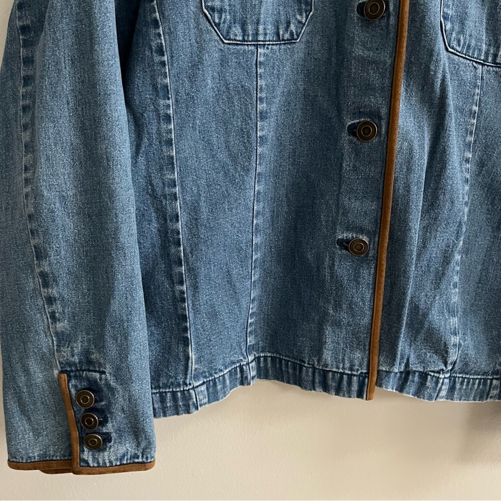 Talbots Vintage Denim Jacket Layering Top Size L Suede Trim Equestrian Western - Picture 3 of 7
